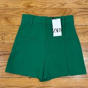 Zara High-Waist Emerald Green Tailored Shorts
